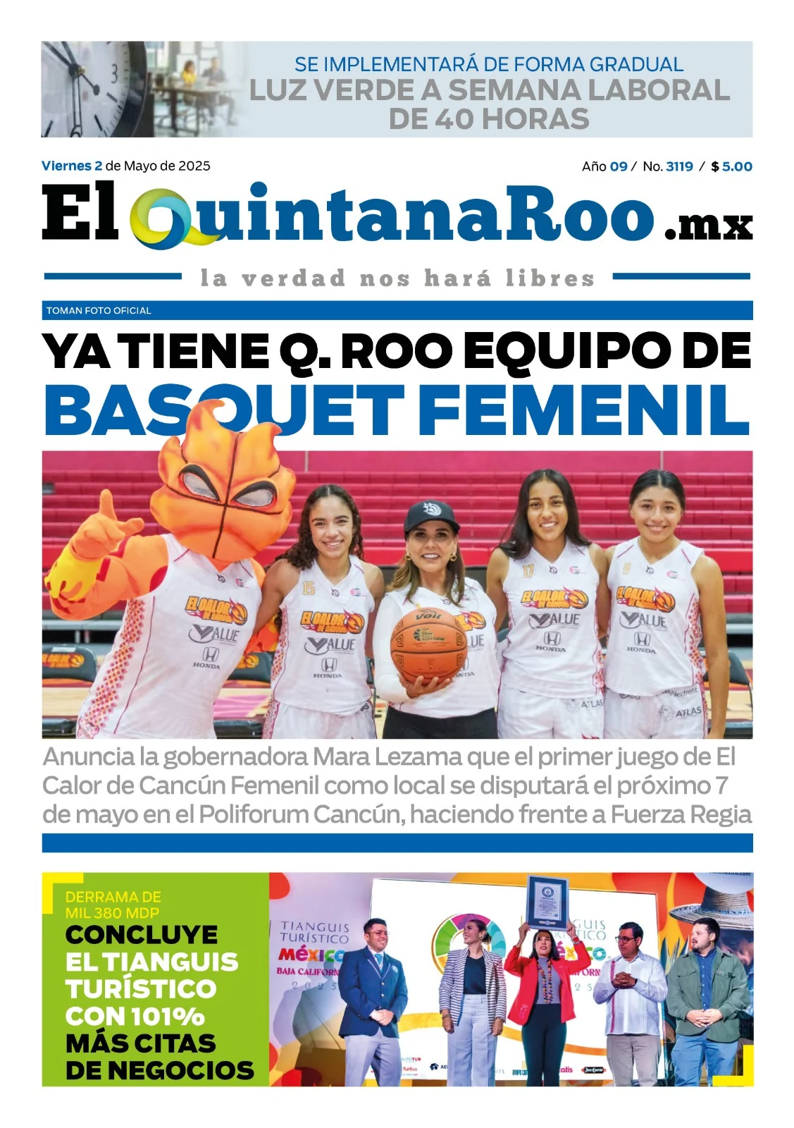 Portada de El Quintana Roo (portada) del viernes, 2 de mayo de 2025
