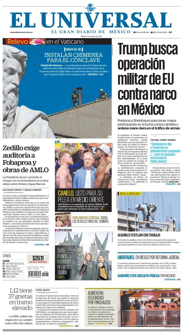 Portada de El Universal