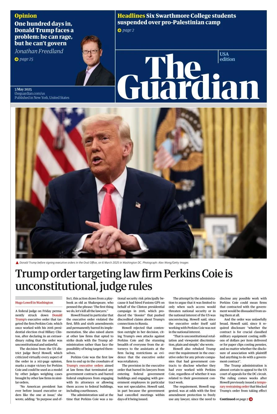Portada de The Guardian (usa)