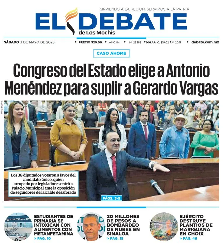 Portada de El Debate de los Mochis del sábado, 3 de mayo de 2025