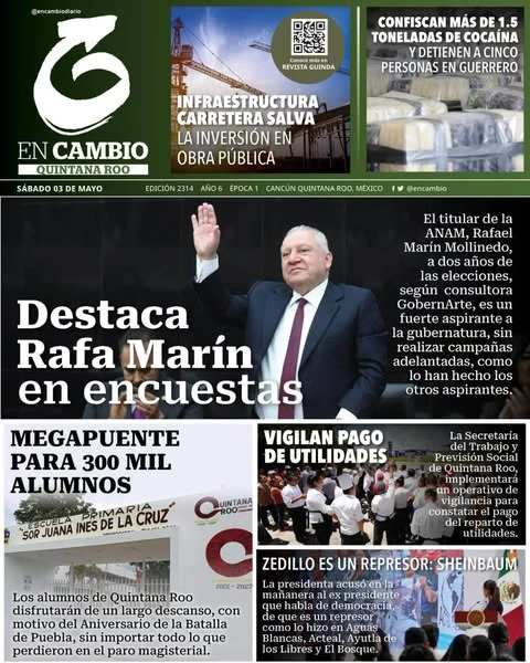 Portada de En Cambio - Quintana Roo (portada) del sábado, 3 de mayo de 2025