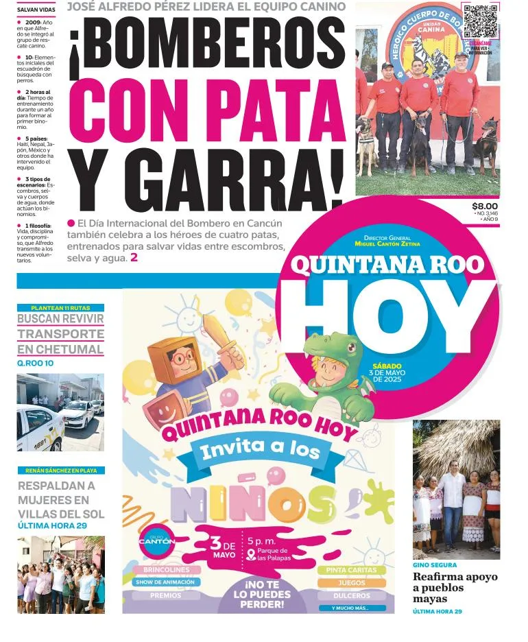 Portada de Quintana Roo Hoy del sábado, 3 de mayo de 2025
