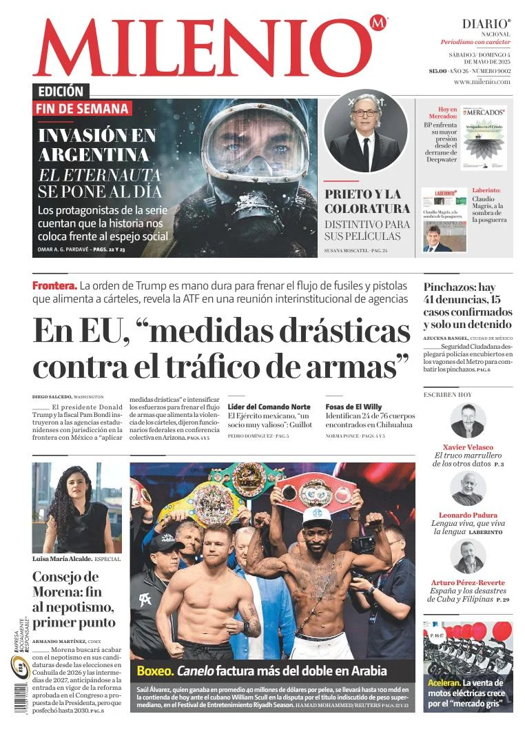 Portada de Milenio del sábado, 3 de mayo de 2025
