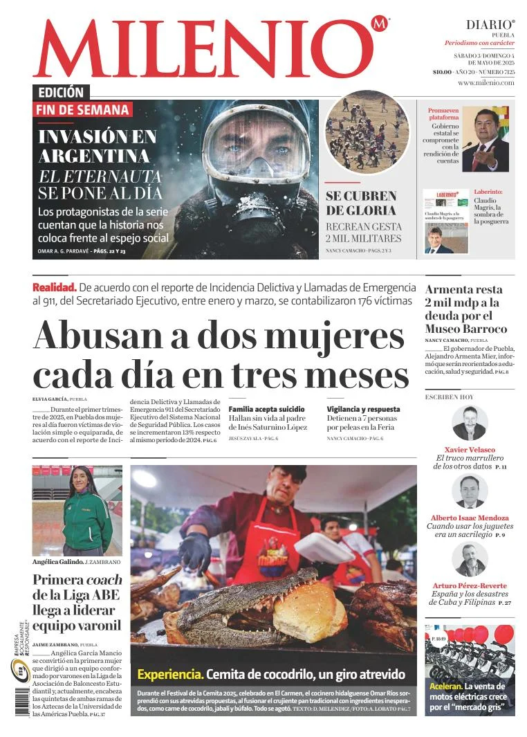 Portada de Milenio Puebla del sábado, 3 de mayo de 2025