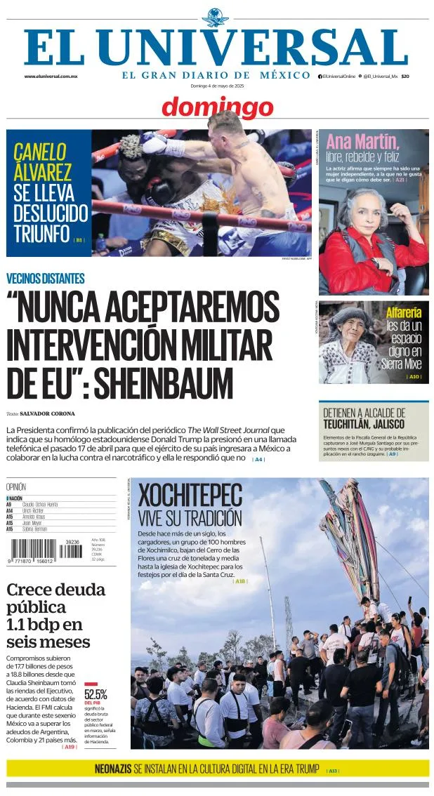 Portada de El Universal