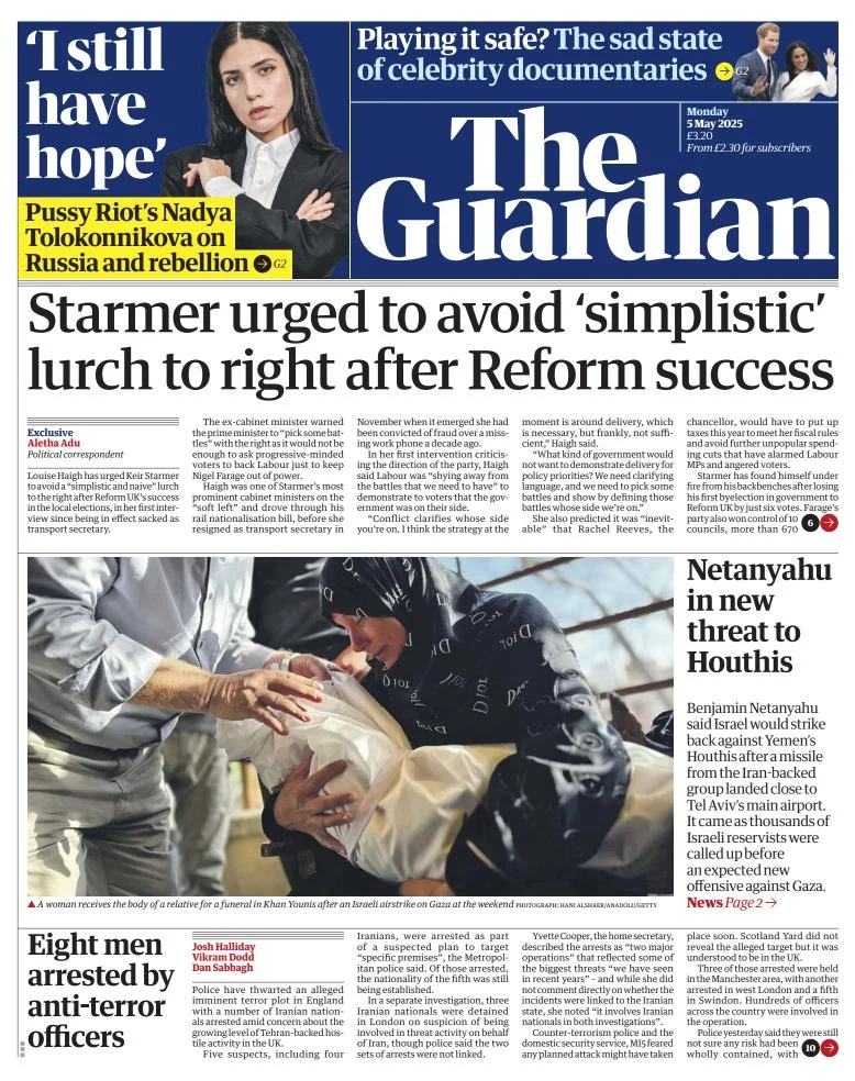 Portada de The Guardian (reino Unido)