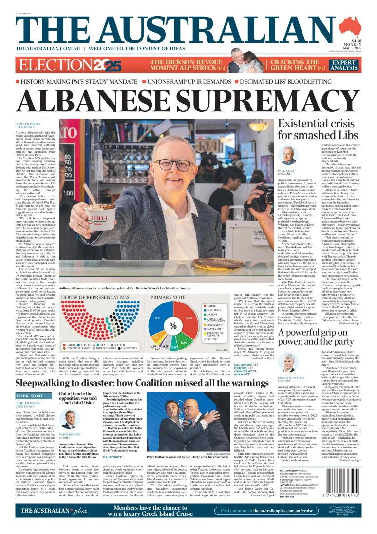 Portada de The Australian del lunes, 5 de mayo de 2025