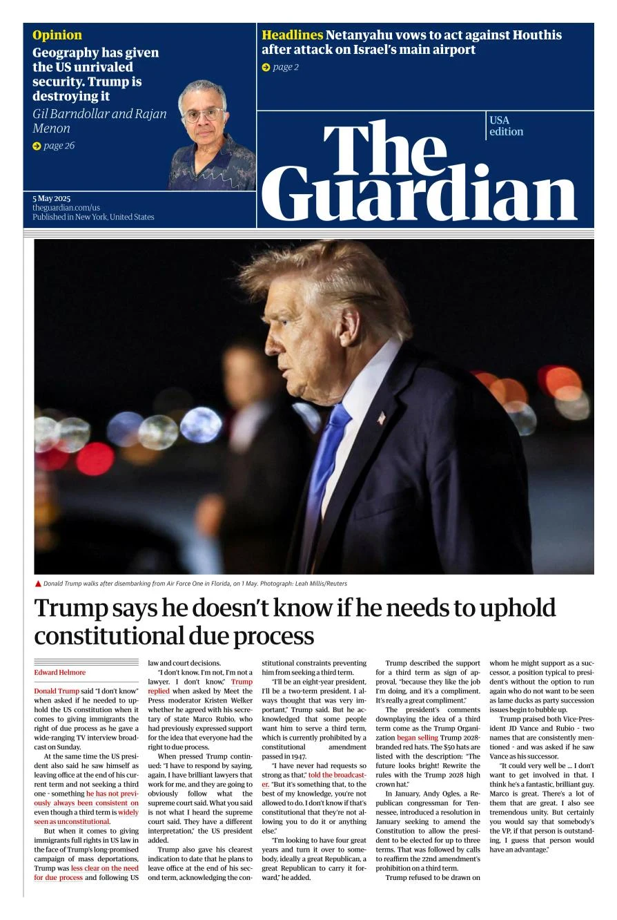 Portada de The Guardian (usa) del lunes, 5 de mayo de 2025
