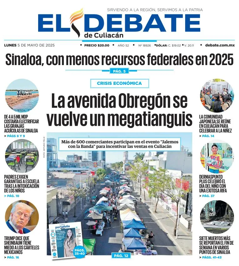 Portada de El Debate de Culiacan del lunes, 5 de mayo de 2025