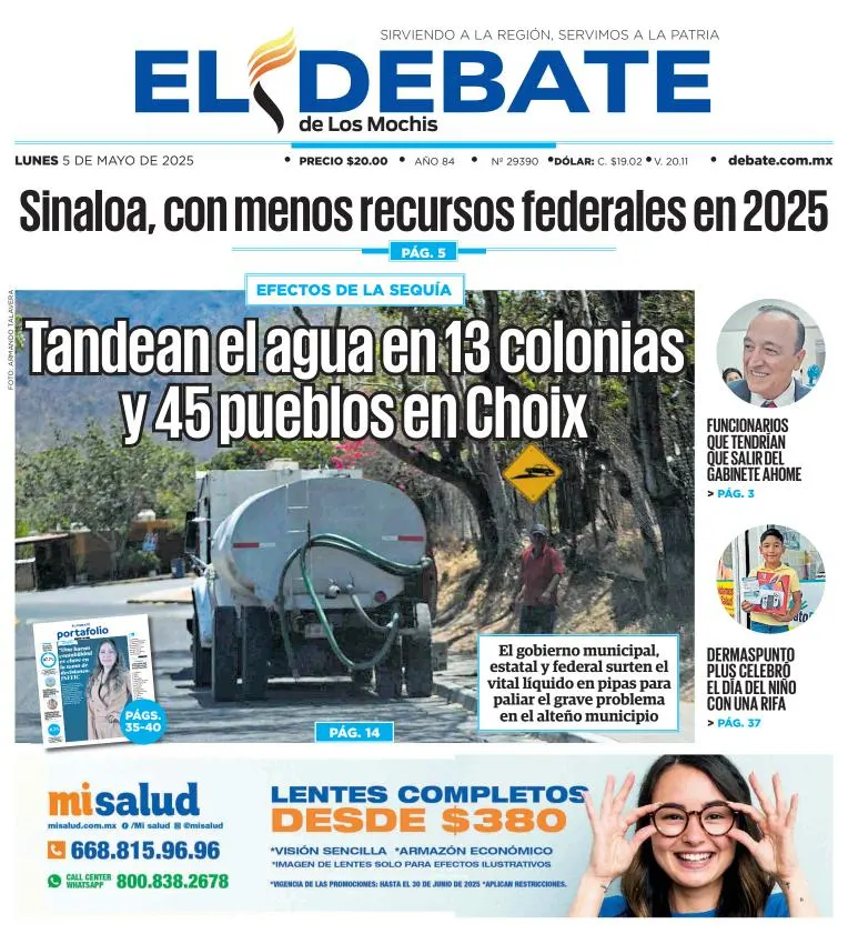 Portada de El Debate de los Mochis del lunes, 5 de mayo de 2025