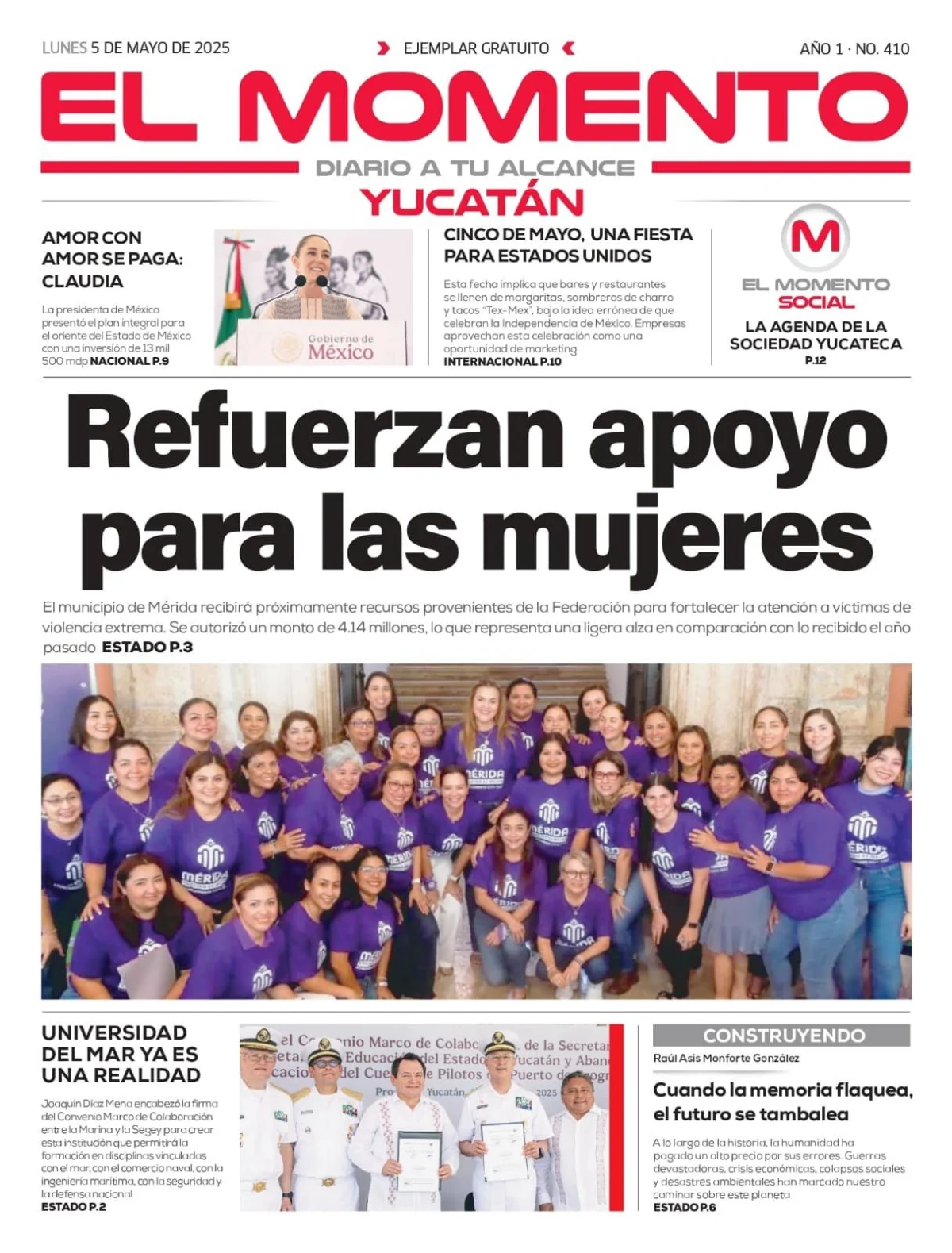 Portada de El Momento Yucatan del lunes, 5 de mayo de 2025