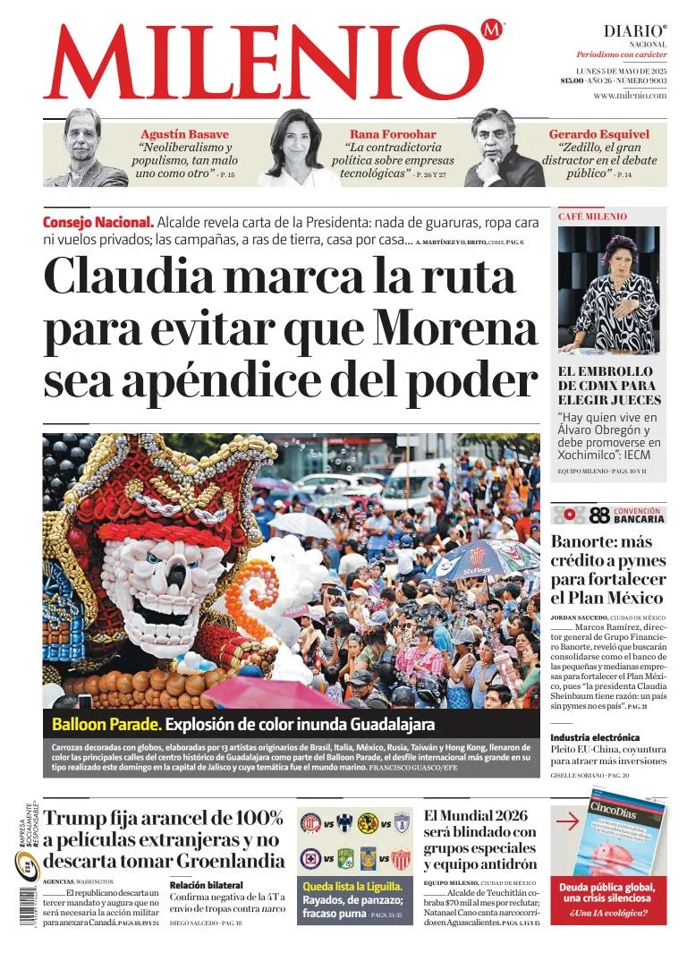 Portada de Milenio del lunes, 5 de mayo de 2025
