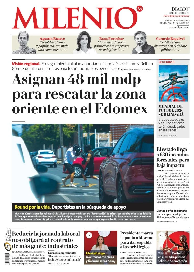 Portada de Milenio Edo de Mexico del lunes, 5 de mayo de 2025