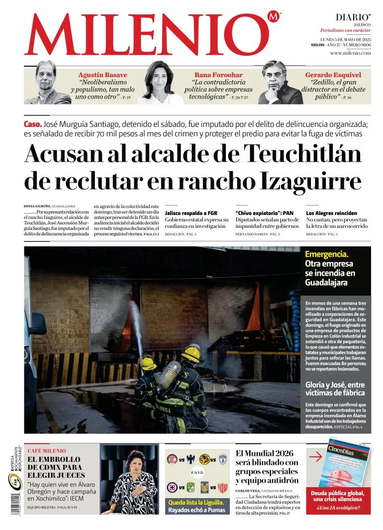 Portada de Milenio Jalisco del lunes, 5 de mayo de 2025