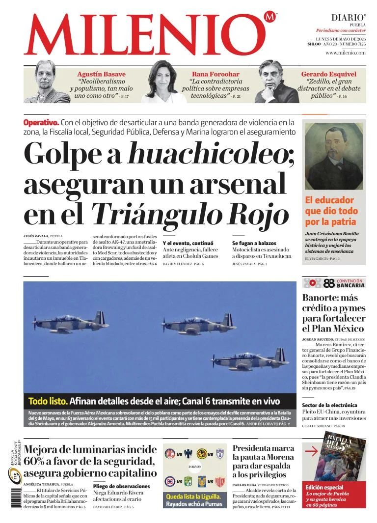 Portada de Milenio Puebla del lunes, 5 de mayo de 2025