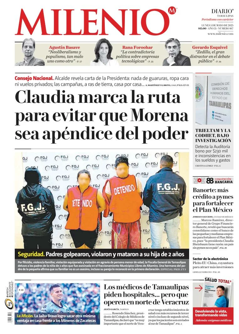 Portada de Milenio Tamaulipas del lunes, 5 de mayo de 2025