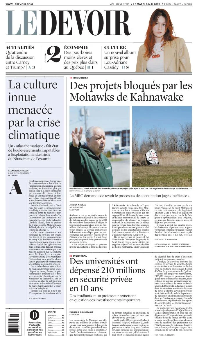 Portada de Le Devoir del martes, 6 de mayo de 2025