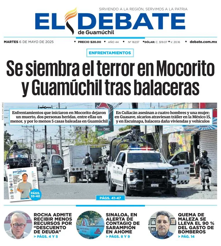Portada de El Debate de Guamuchil del martes, 6 de mayo de 2025