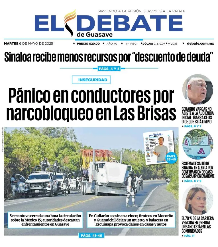 Portada de El Debate de Guasave del martes, 6 de mayo de 2025