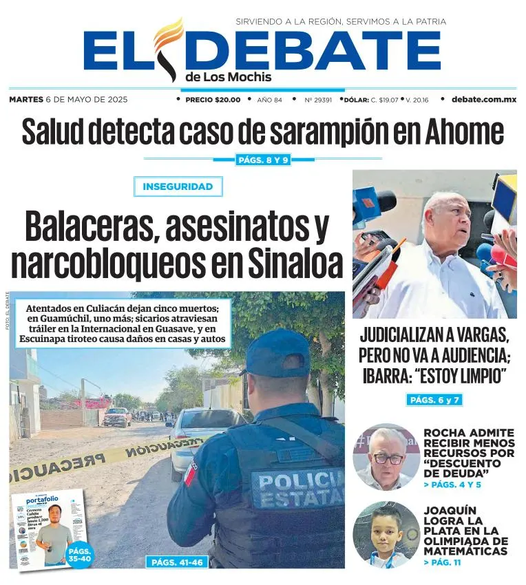 Portada de El Debate de los Mochis del martes, 6 de mayo de 2025