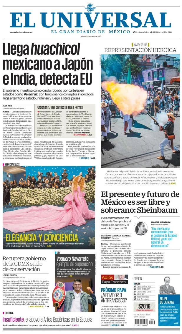 Portada de El Universal del martes, 6 de mayo de 2025