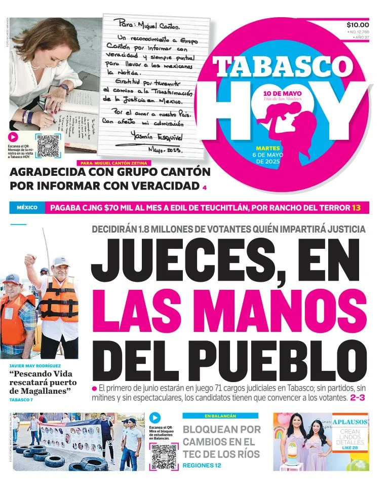 Portada de Tabasco Hoy del martes, 6 de mayo de 2025