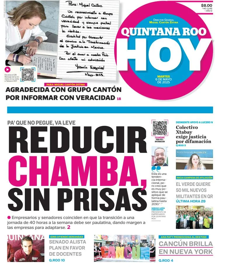 Portada de Quintana Roo Hoy del martes, 6 de mayo de 2025