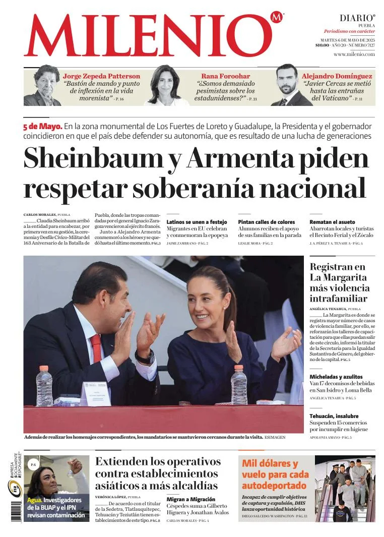 Portada de Milenio Puebla del martes, 6 de mayo de 2025