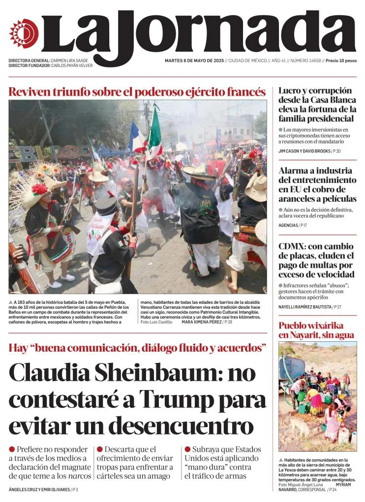 Portada de La Jornada del martes, 6 de mayo de 2025