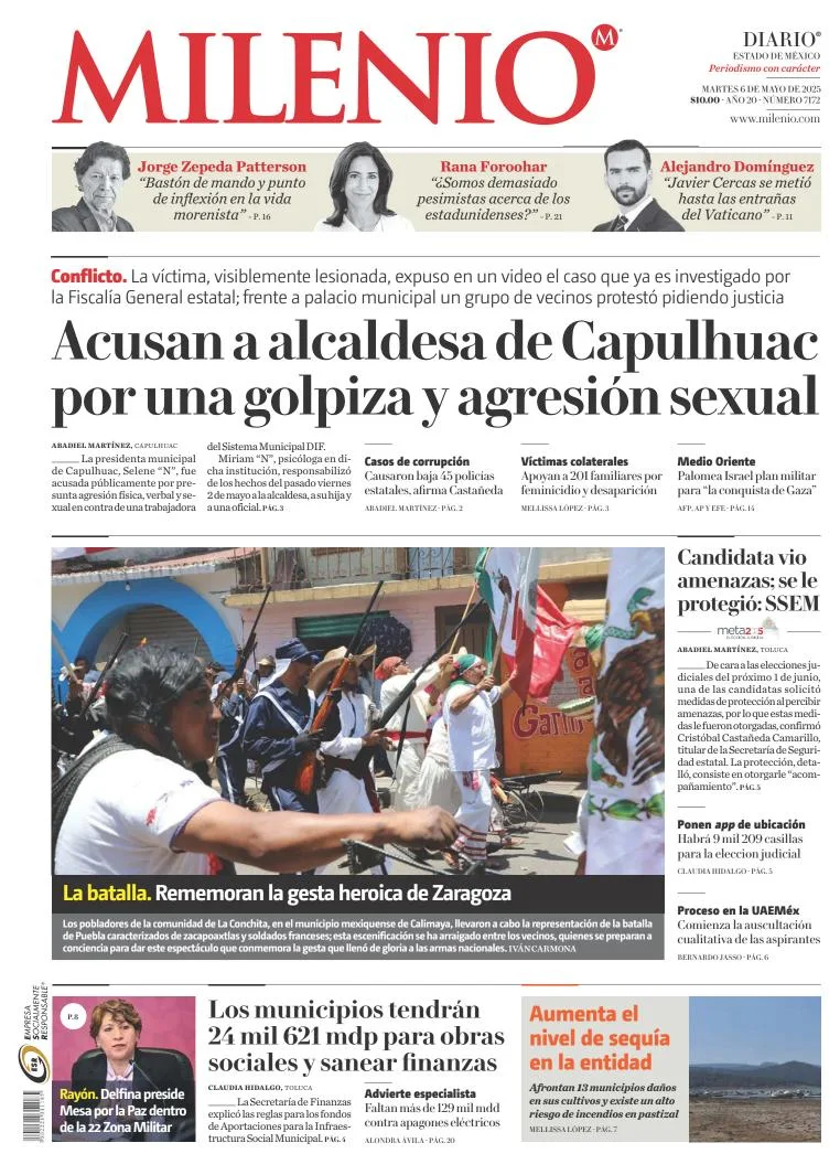 Portada de Milenio Edo de Mexico del martes, 6 de mayo de 2025
