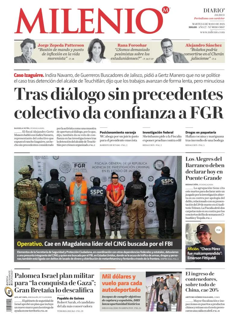Portada de Milenio Jalisco del martes, 6 de mayo de 2025