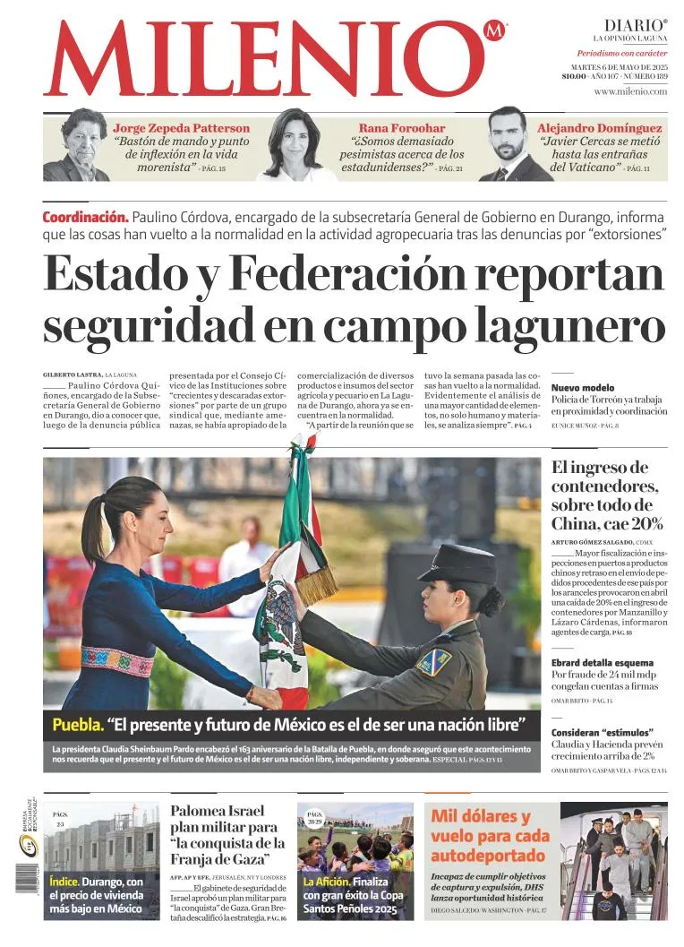 Portada de Milenio Laguna del martes, 6 de mayo de 2025