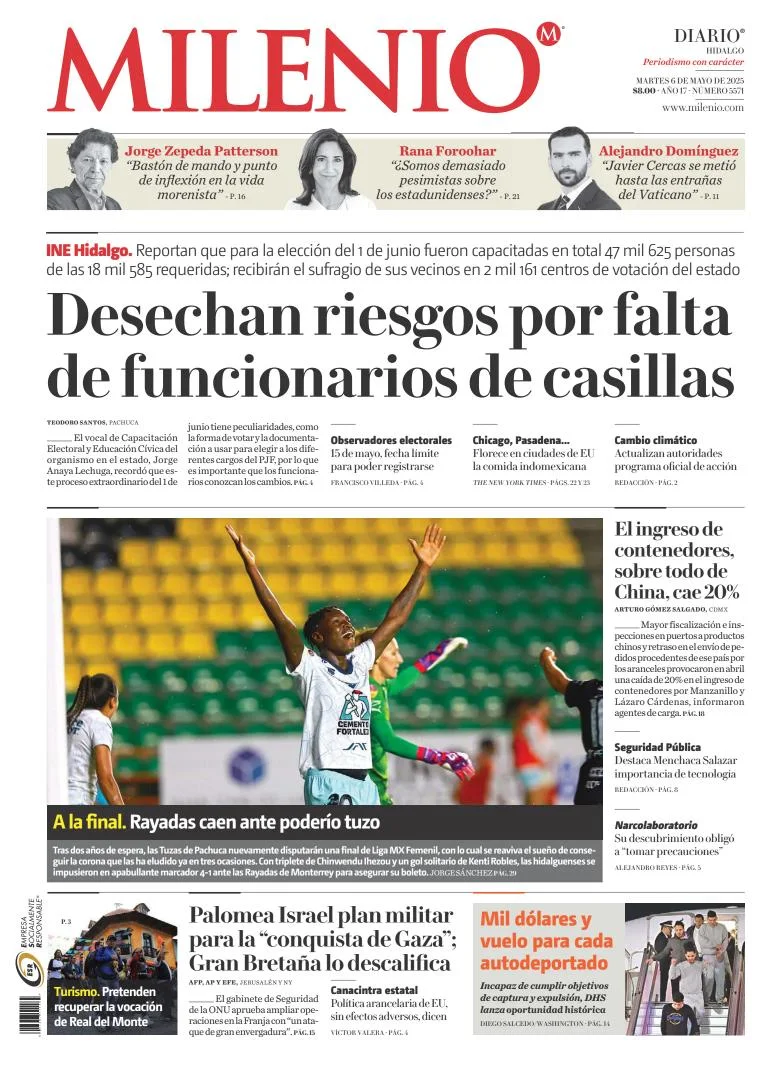 Portada de Milenio Hidalgo del martes, 6 de mayo de 2025