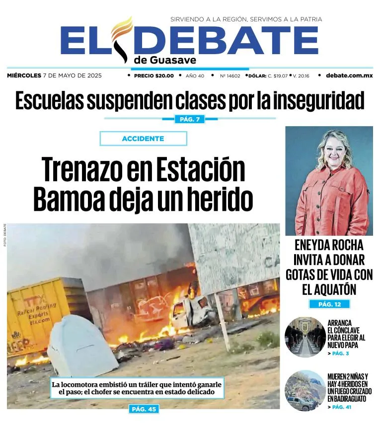 Portada de El Debate de Guasave del miércoles, 7 de mayo de 2025