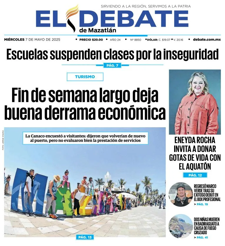 Portada de El Debate de Mazatlan del miércoles, 7 de mayo de 2025