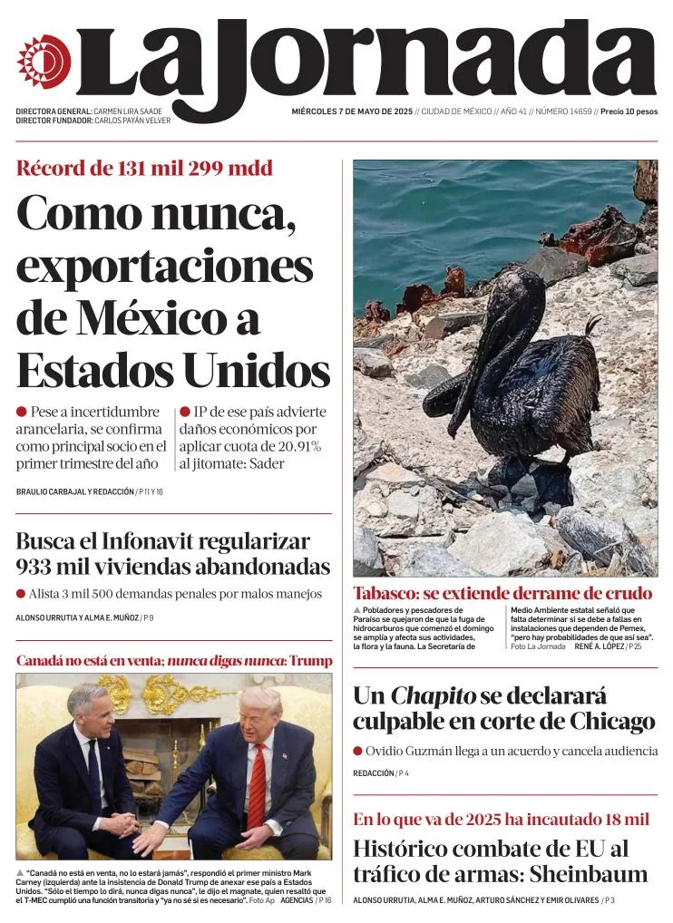 Portada de La Jornada del miércoles, 7 de mayo de 2025