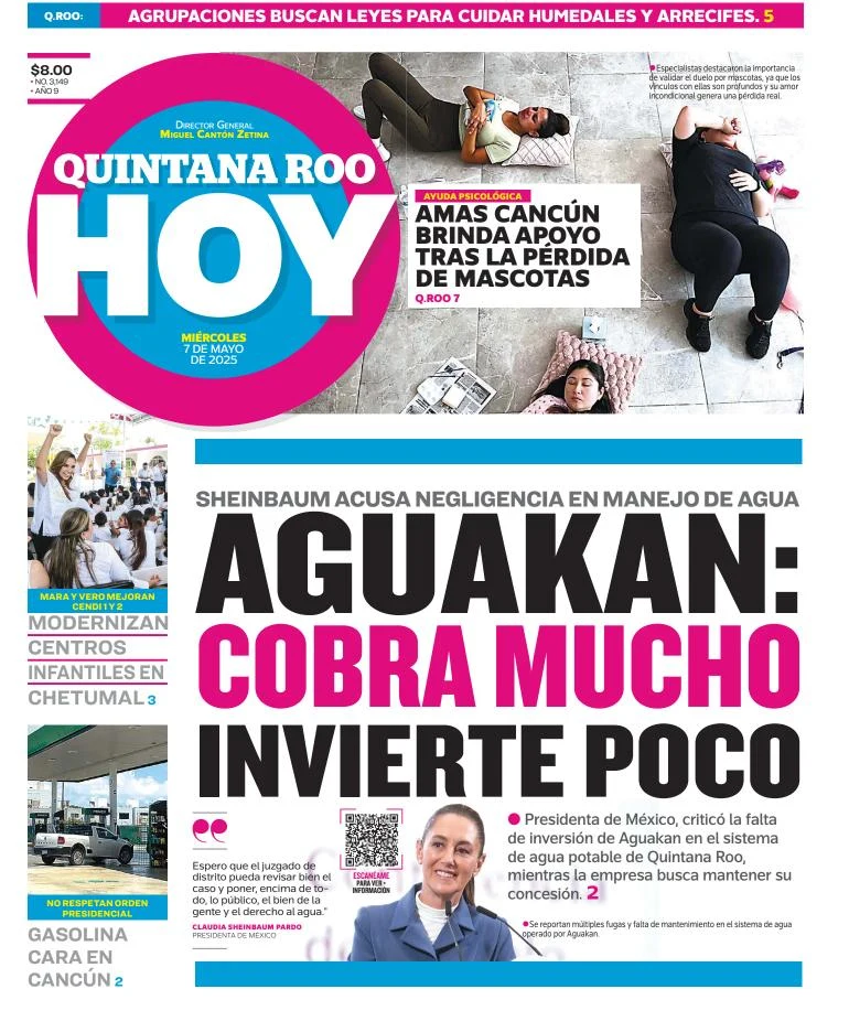 Portada de Quintana Roo Hoy del miércoles, 7 de mayo de 2025