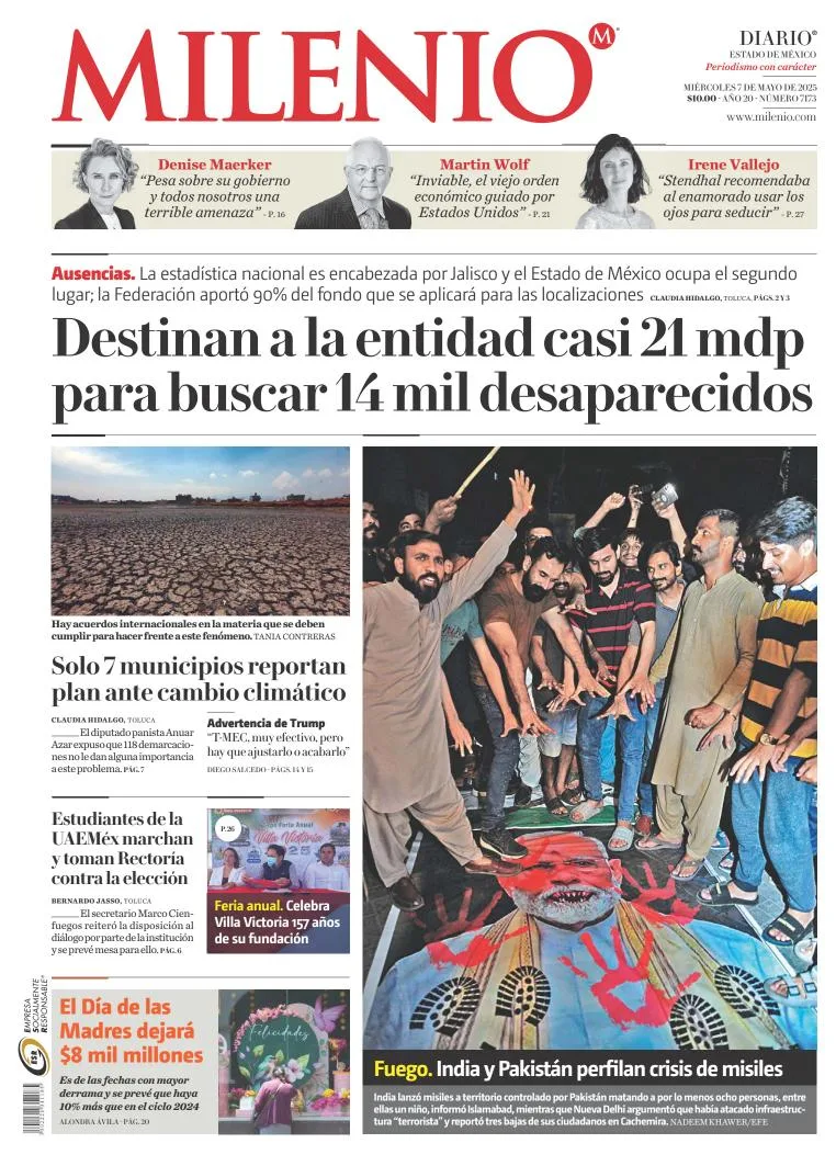 Portada de Milenio Edo de Mexico del miércoles, 7 de mayo de 2025