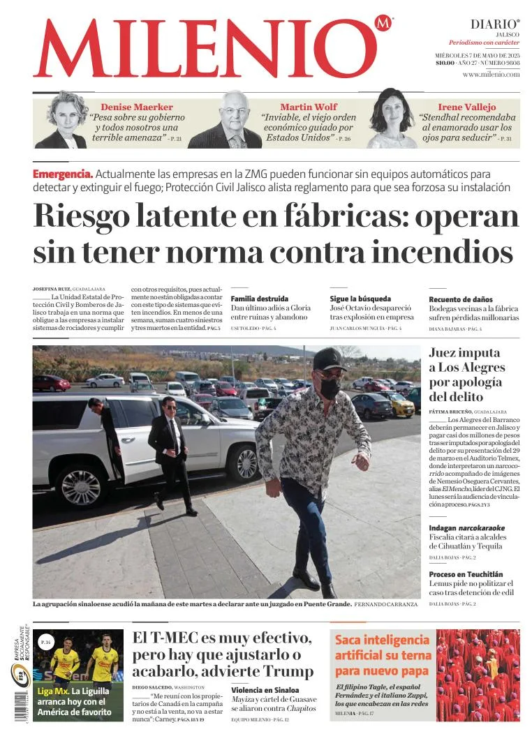 Portada de Milenio Jalisco del miércoles, 7 de mayo de 2025