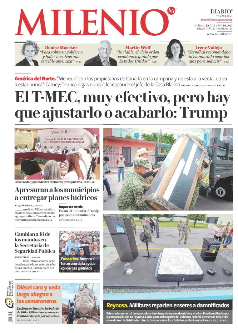 Portada de Milenio Tamaulipas del miércoles, 7 de mayo de 2025