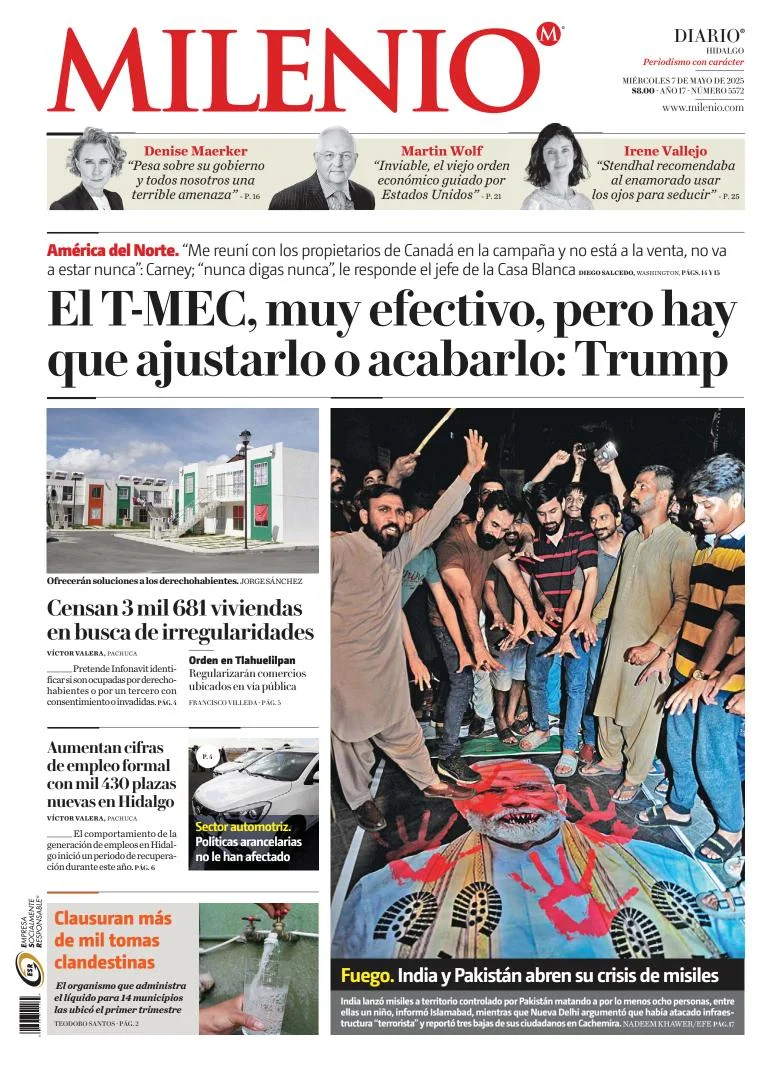 Portada de Milenio Hidalgo del miércoles, 7 de mayo de 2025