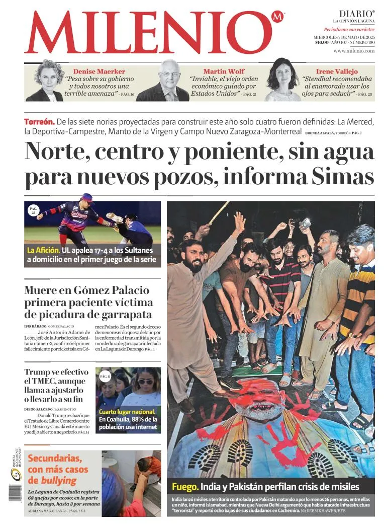 Portada de Milenio Laguna del miércoles, 7 de mayo de 2025