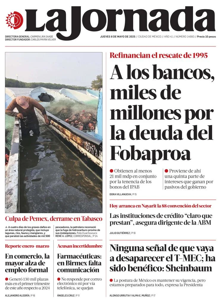 Portada de La Jornada del jueves, 8 de mayo de 2025