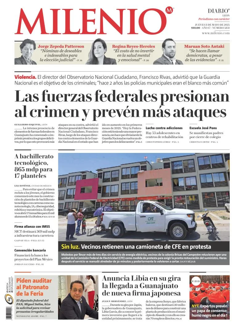 Portada de Milenio Leon del jueves, 8 de mayo de 2025