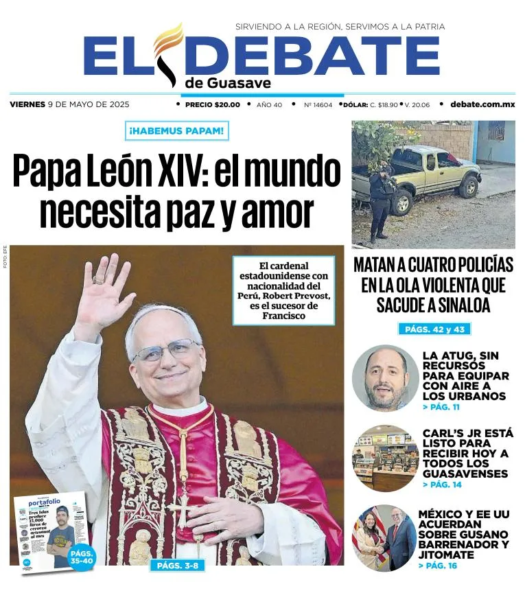 Portada de El Debate de Guasave del viernes, 9 de mayo de 2025