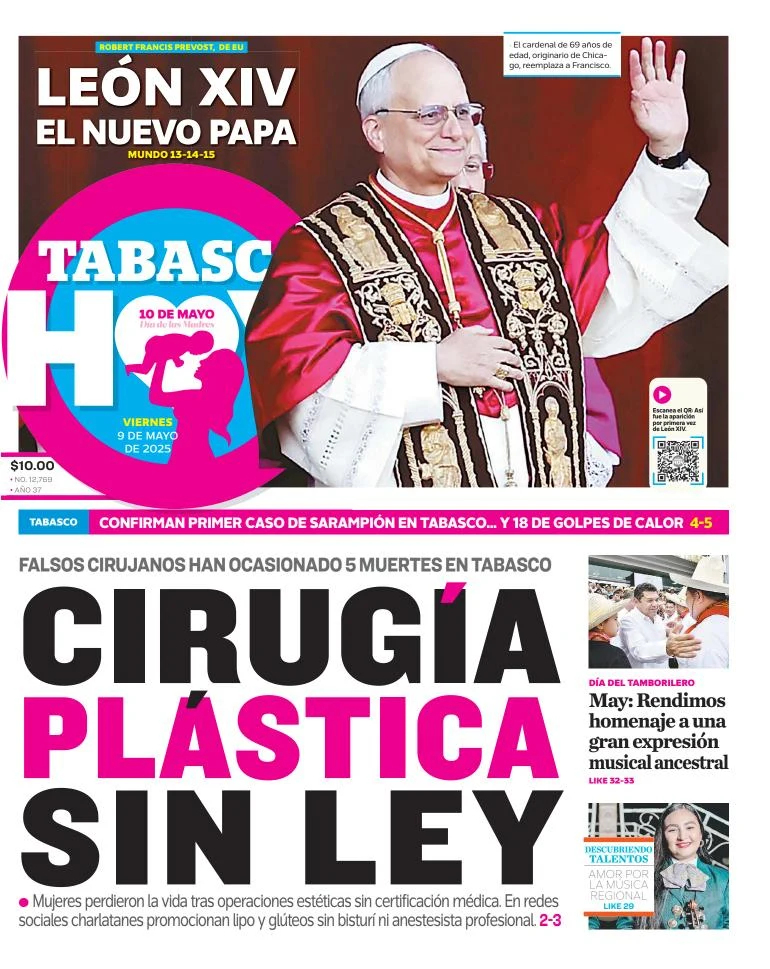 Portada de Tabasco Hoy del viernes, 9 de mayo de 2025