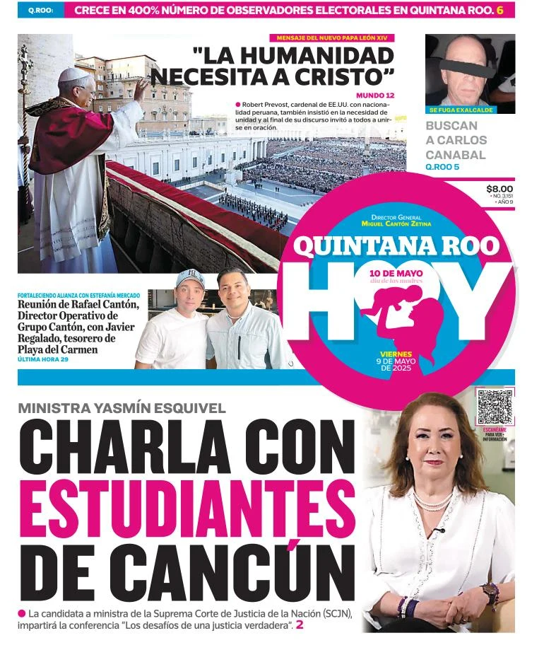 Portada de Quintana Roo Hoy del viernes, 9 de mayo de 2025