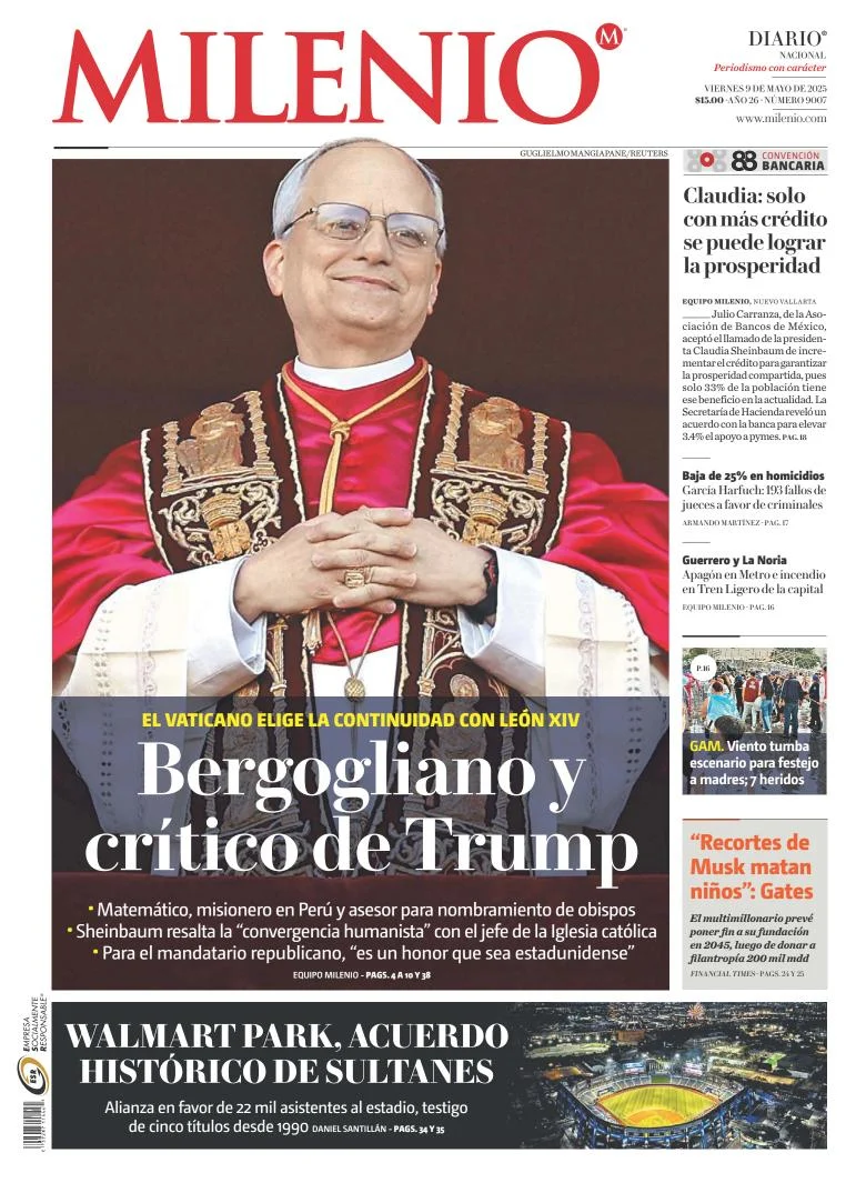 Portada de Milenio del viernes, 9 de mayo de 2025