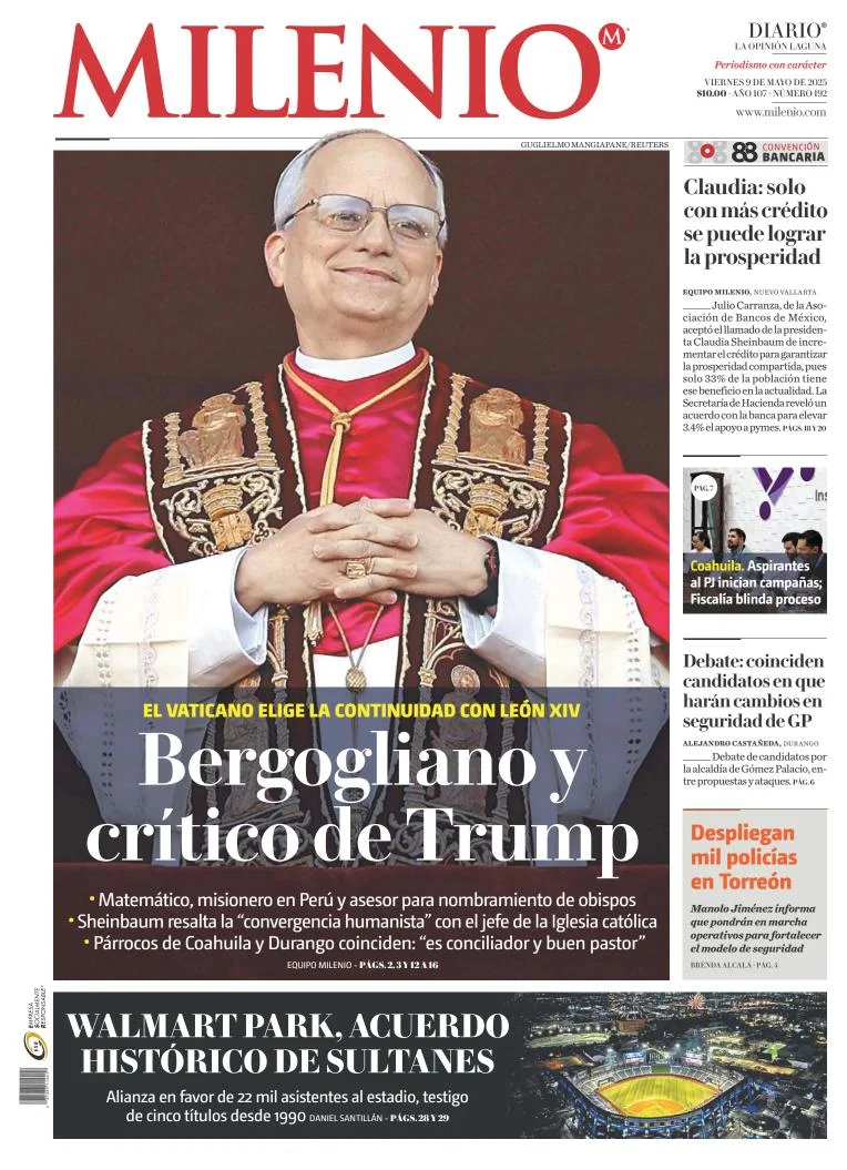 Portada de Milenio Laguna del viernes, 9 de mayo de 2025