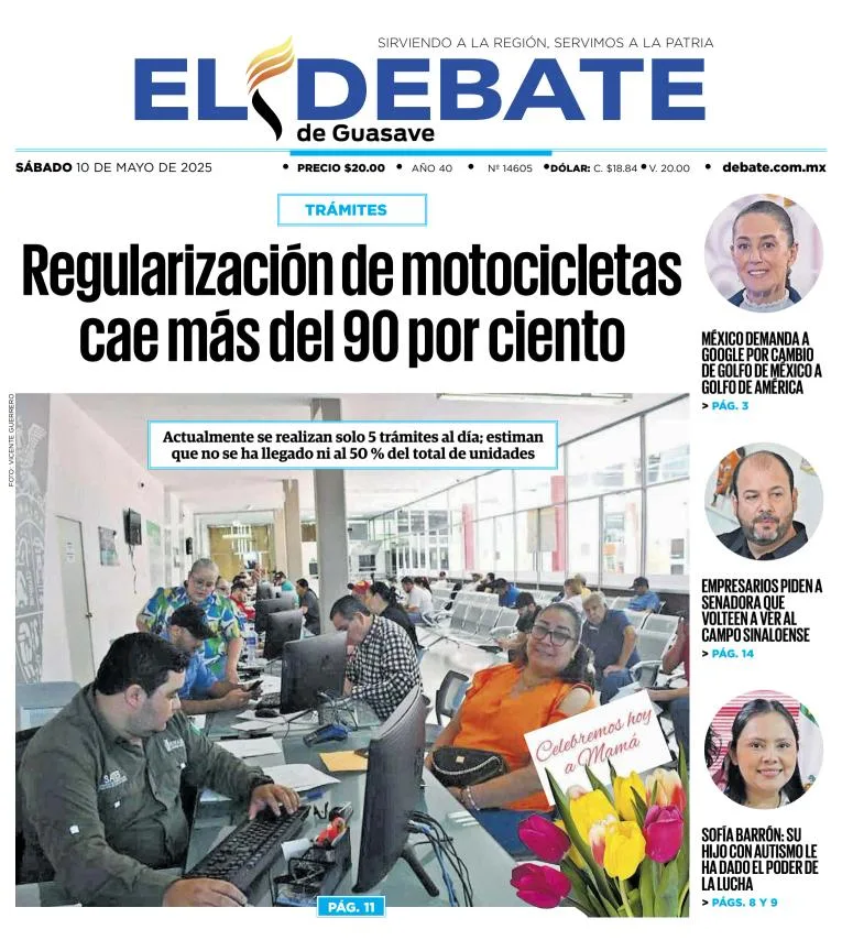 Portada de El Debate de Guasave del sábado, 10 de mayo de 2025